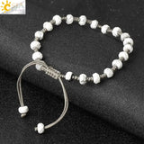 CSJA Stone Bead Bracelet 6mm Crystal Quartz Gray Rope Women Healing Jewelry
