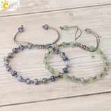 CSJA Stone Bead Bracelet 6mm Crystal Quartz Gray Rope Women Healing Jewelry