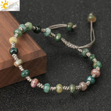 CSJA Stone Bead Bracelet 6mm Crystal Quartz Gray Rope Women Healing Jewelry