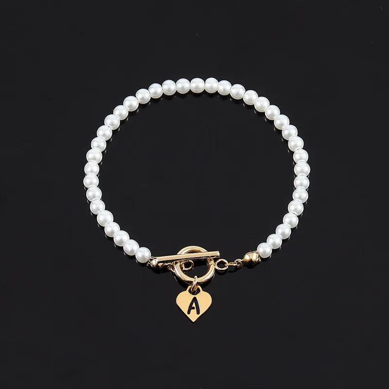 A-Z Heart Initial Letter Bracelet Toggle Clasps Bead Bracelet