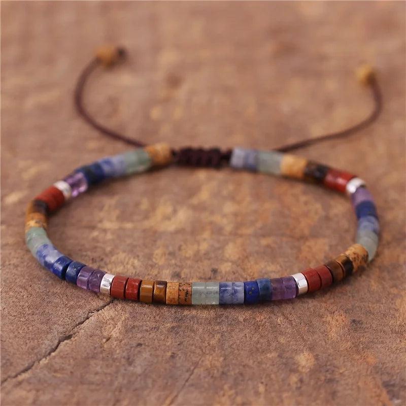 Boho 7 Chakra Rainbow 4mm Natural Stone Beads Dainty Bracelet