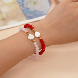 Red&Pink Crystal Bead Heart Bracelet for Women