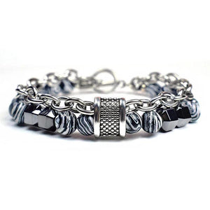 Natural Stone Beads Stainless Steel Bracelet Men Women Hiphop Jewelry