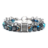 Natural Stone Beads Stainless Steel Bracelet Men Women Hiphop Jewelry