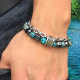 Natural Stone Beads Stainless Steel Bracelet Men Women Hiphop Jewelry