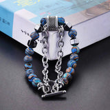 Natural Stone Beads Stainless Steel Bracelet Men Women Hiphop Jewelry