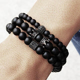 Micro Pave CZ King Crown Bracelet Men's Stone Bead Jewelry