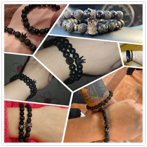 Micro Pave CZ King Crown Bracelet Men's Stone Bead Jewelry