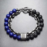 Natural Stone Beads Stainless Steel Bracelet Men Women Jewelry