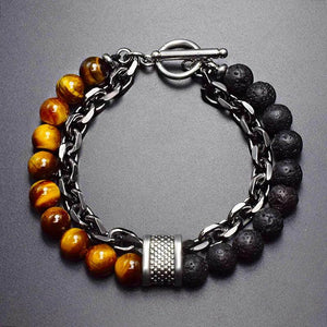 Natural Stone Beads Stainless Steel Bracelet Men Women Jewelry