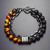 Natural Stone Beads Stainless Steel Bracelet Men Women Jewelry