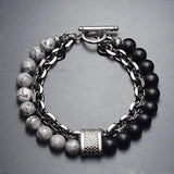 Natural Stone Beads Stainless Steel Bracelet Men Women Jewelry