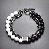 Natural Stone Beads Stainless Steel Bracelet Men Women Jewelry