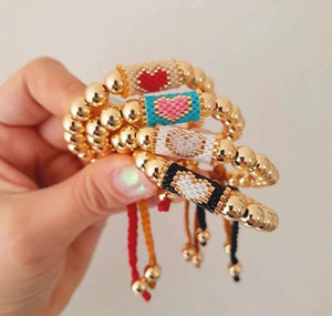 Love Heart Charm Golden Bead Bracelet - Boho Beaded Bracelet for Women
