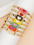 Love Heart Charm Golden Bead Bracelet - Boho Beaded Bracelet for Women