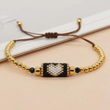 Love Heart Charm Golden Bead Bracelet - Boho Beaded Bracelet for Women