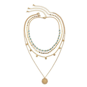 Boho Turquoise Beaded Necklace Set Flower Pendant Chain Summer Jewelry