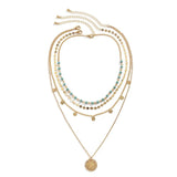 Boho Turquoise Beaded Necklace Set Flower Pendant Chain Summer Jewelry