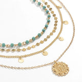 Boho Turquoise Beaded Necklace Set Flower Pendant Chain Summer Jewelry
