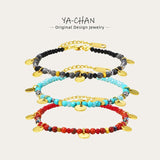 Colorful Stone Bead Bracelet Stainless Steel Bangle Y2K Bohemia