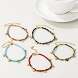 Colorful Stone Bead Bracelet Stainless Steel Bangle Y2K Bohemia