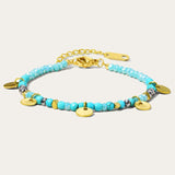 Colorful Stone Bead Bracelet Stainless Steel Bangle Y2K Bohemia