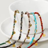 Colorful Stone Bead Bracelet Stainless Steel Bangle Y2K Bohemia
