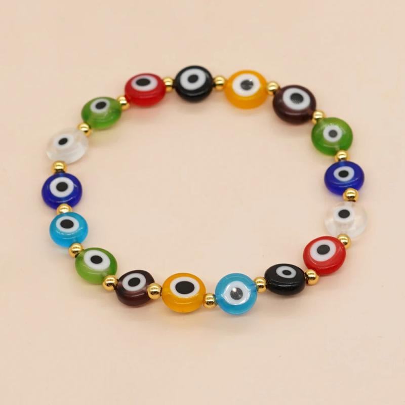 Go2boho Evil Eye Bracelet Women 18K Plated Bead Jewelry Rainbow
