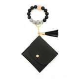 Silicone Bead Bracelet Keychain PU Leather Card Bag Women's Wallet