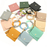 Silicone Bead Bracelet Keychain PU Leather Card Bag Women's Wallet