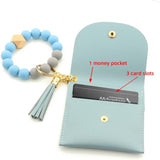 Silicone Bead Bracelet Keychain PU Leather Card Bag Women's Wallet