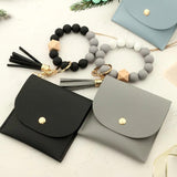 Silicone Bead Bracelet Keychain PU Leather Card Bag Women's Wallet