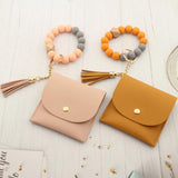 Silicone Bead Bracelet Keychain PU Leather Card Bag Women's Wallet