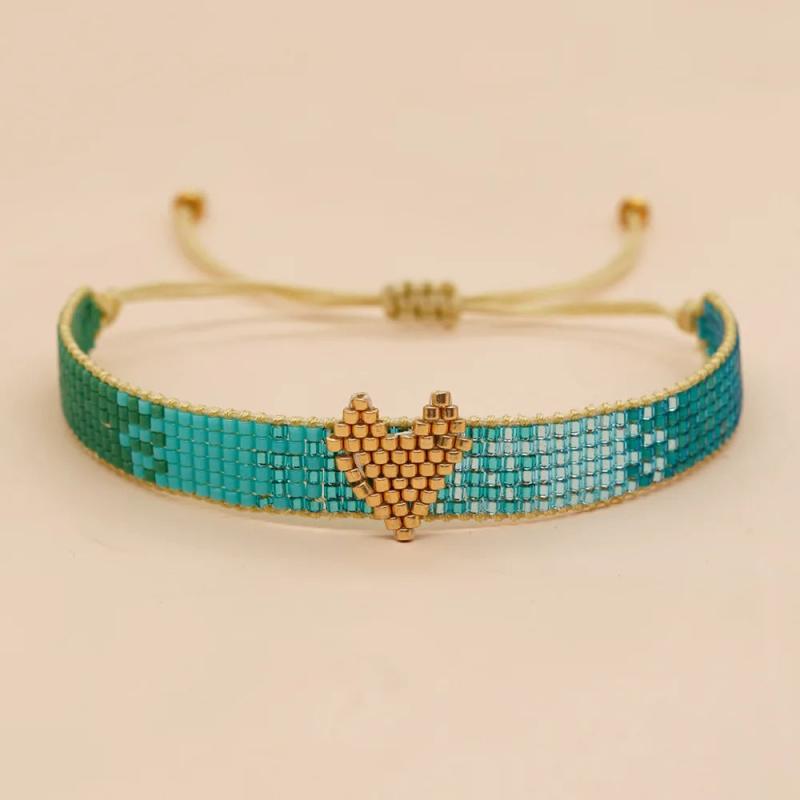 Rice Bead Heart Flower Bracelet Hand Knitted Bohemian Beaded