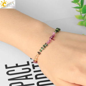CSJA Colorful Tourmaline Bracelet Natural Stone Chip Beads Reiki Lucky Healthy