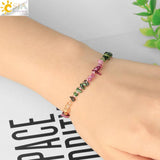 CSJA Colorful Tourmaline Bracelet Natural Stone Chip Beads Reiki Lucky Healthy