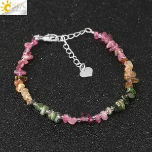 CSJA Colorful Tourmaline Bracelet Natural Stone Chip Beads Reiki Lucky Healthy