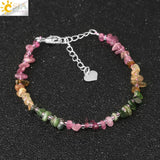 CSJA Colorful Tourmaline Bracelet Natural Stone Chip Beads Reiki Lucky Healthy