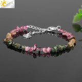 CSJA Colorful Tourmaline Bracelet Natural Stone Chip Beads Reiki Lucky Healthy