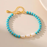 Turquoise Stone Beaded Bracelet Plated for Men Women Vintage Jewelry