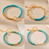 Turquoise Stone Beaded Bracelet Plated for Men Women Vintage Jewelry