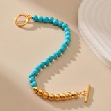 Turquoise Stone Beaded Bracelet Plated for Men Women Vintage Jewelry