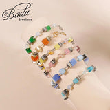 Colorful Square Stone Bracelet for Women Girls Crystal Friendship Jewelry