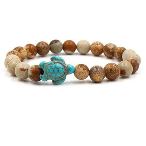 Green Turquoise Turtle Volcanic Stone Pine Chakra Bracelet