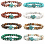 Green Turquoise Turtle Volcanic Stone Pine Chakra Bracelet