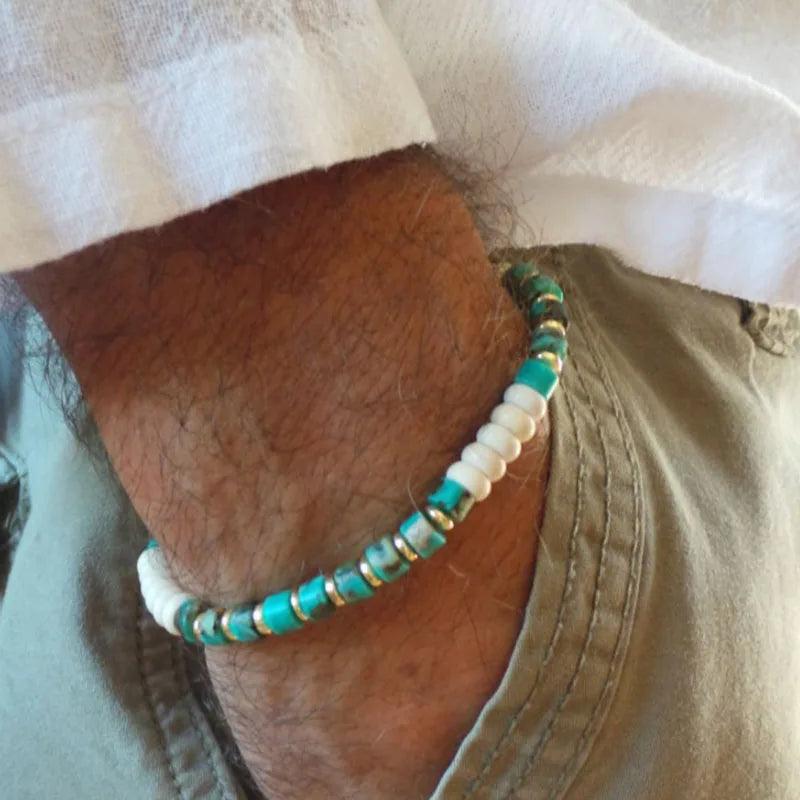 African Turquoise Mens Beaded Stretch Bracelet
