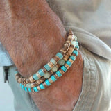 African Turquoise Mens Beaded Stretch Bracelet