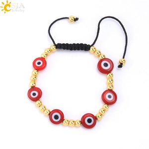 CSJA Stainless Steel Bead Bracelet Evil Eye Charm Braided Bracelet