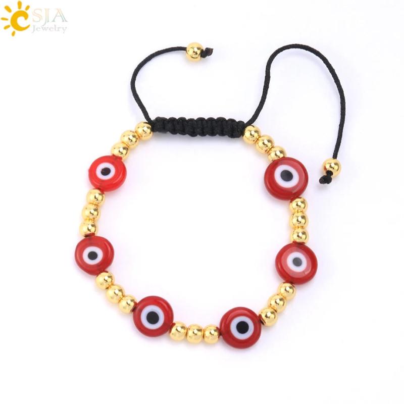 CSJA Stainless Steel Bead Bracelet Evil Eye Charm Braided Bracelet