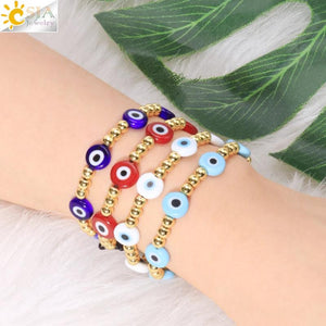 CSJA Stainless Steel Bead Bracelet Evil Eye Charm Braided Bracelet